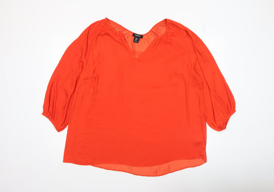 Jones New York Womens Orange V-Neck Tunic Blouse Size 18 Plus