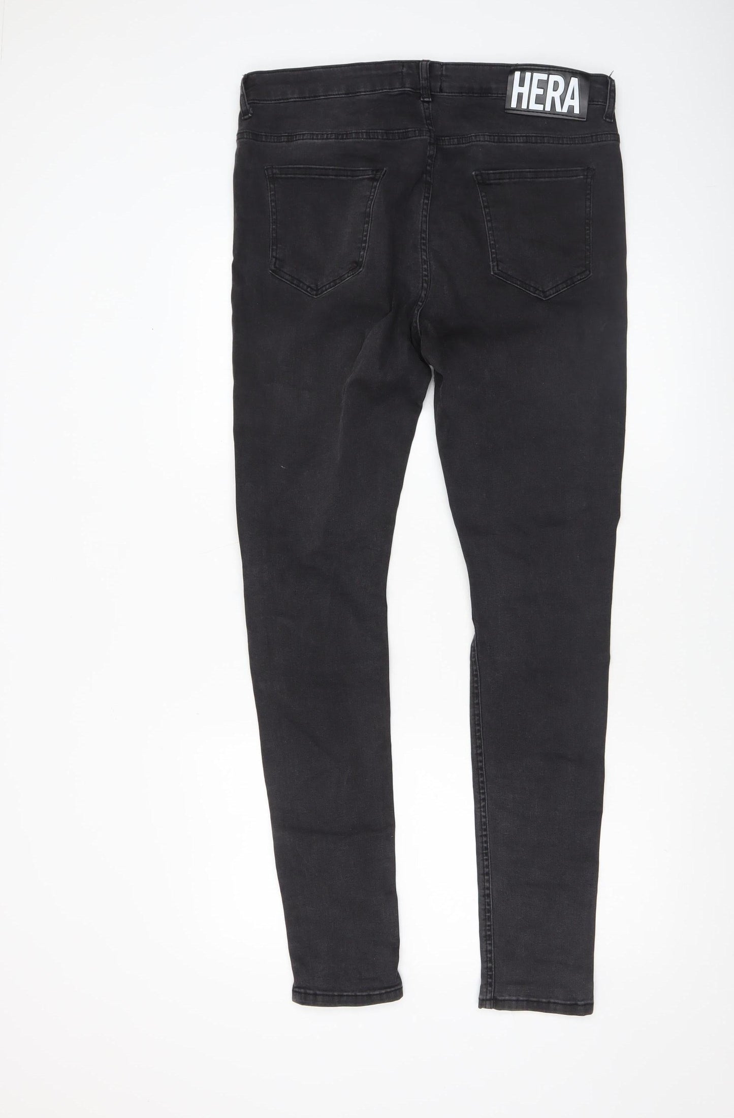 HERA Men's Black 34L Distressed Skinny Jeans Cotton Blend