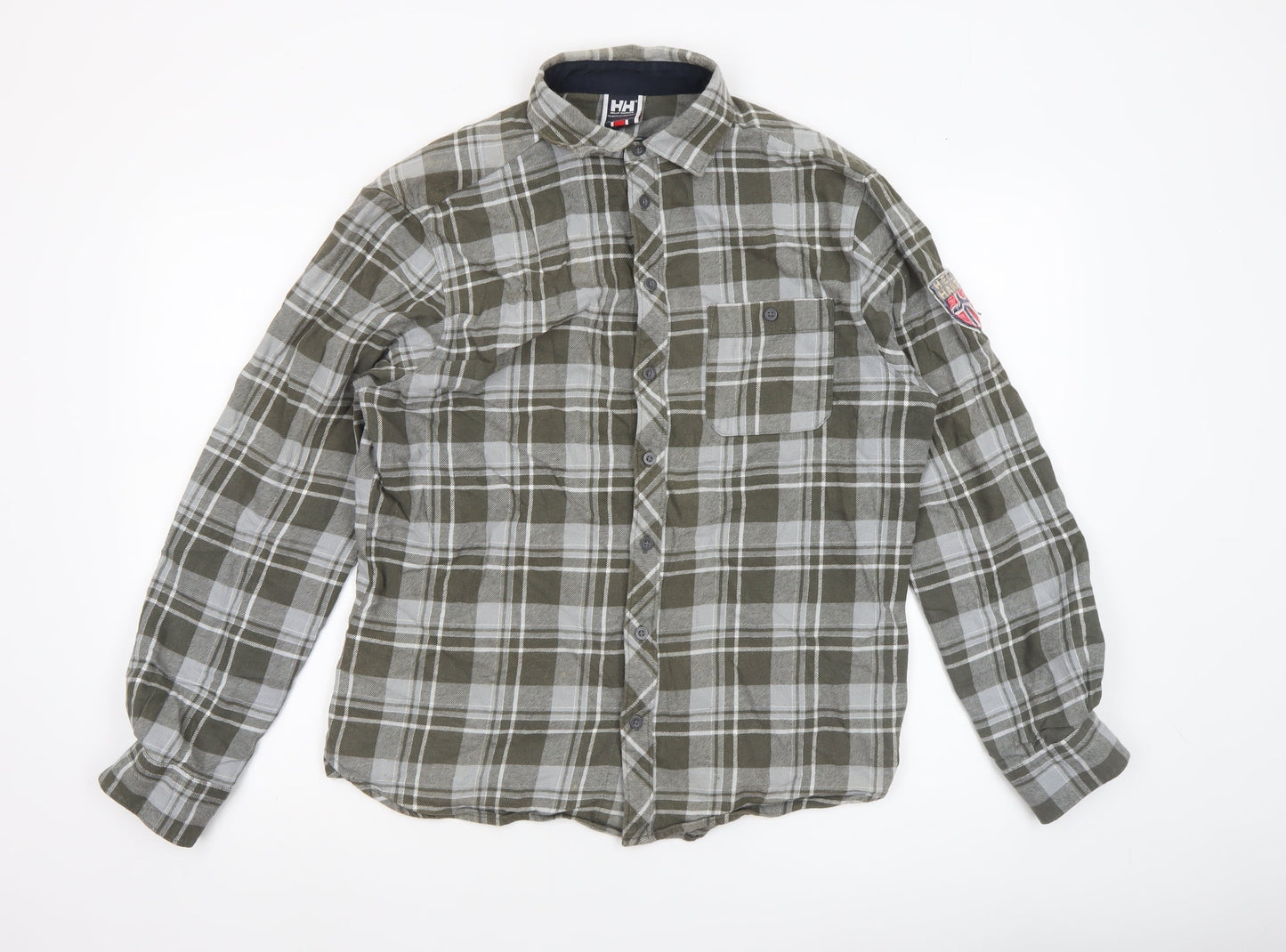 Helly Hansen Men's Green Check Flannel Long Sleeve Button-Up Shirt Size M