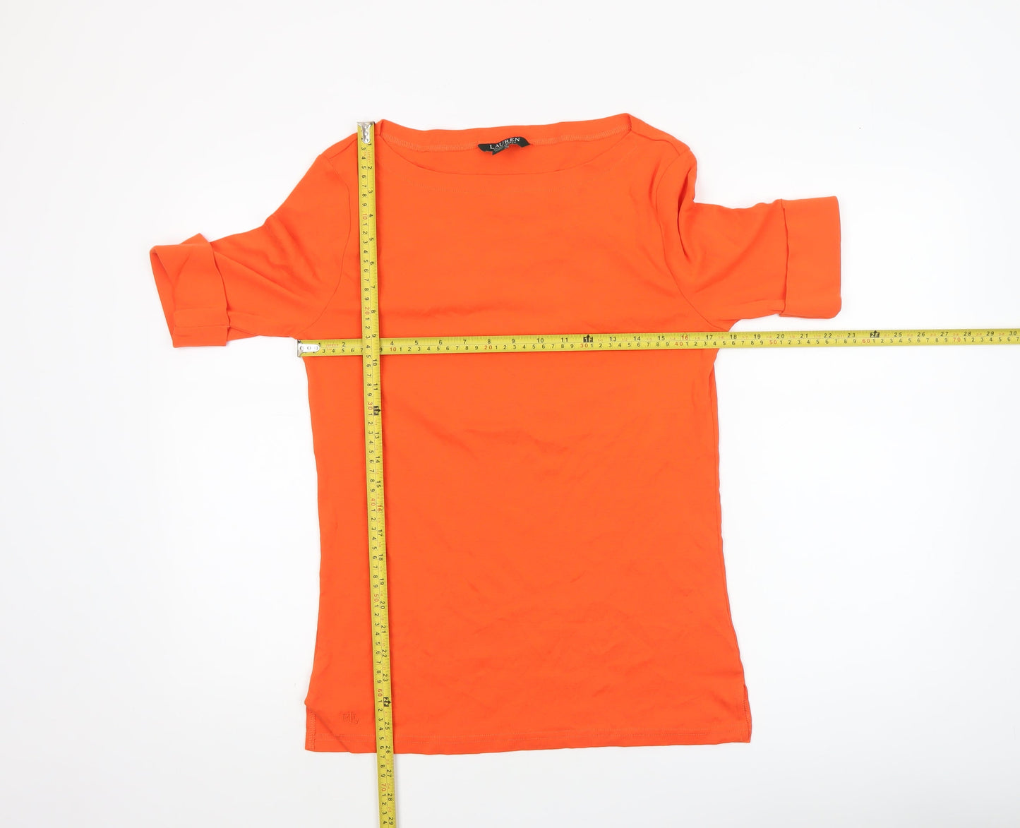 Ralph Lauren Women’s Orange Cotton Boat Neck Short Sleeve T-Shirt Size L