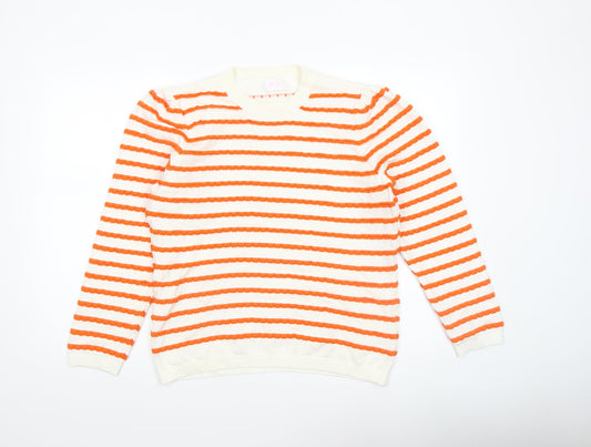 Savida Women’s Orange White Striped Crew Neck Jumper Size 16