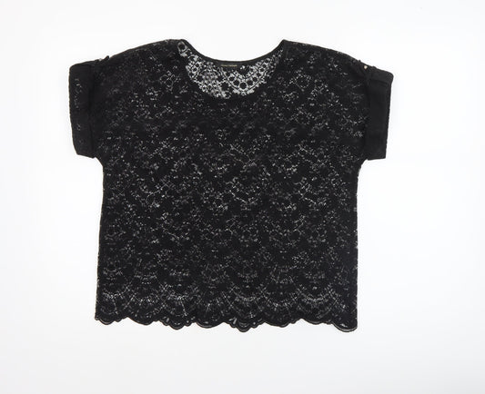 River Island Women's Black Lace Cropped Blouse Size 12