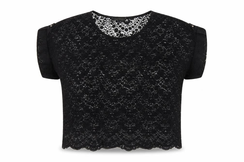 River Island Women's Black Lace Cropped Blouse Size 12