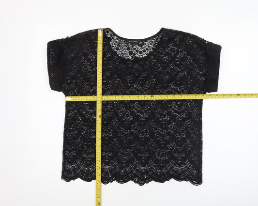 River Island Women's Black Lace Cropped Blouse Size 12
