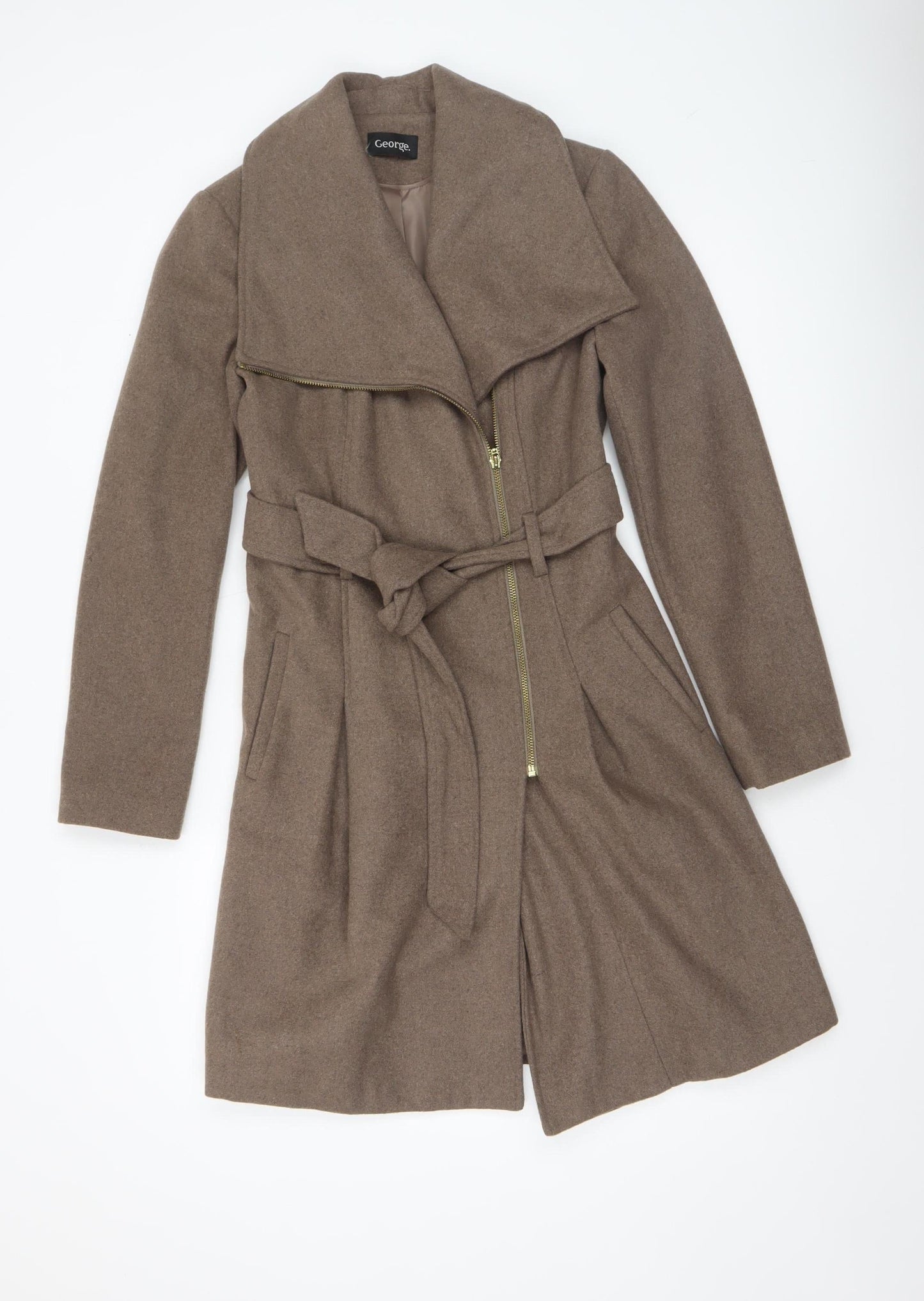 George Women's Beige Wool Blend Belted Mid-Length Coat Size 8
