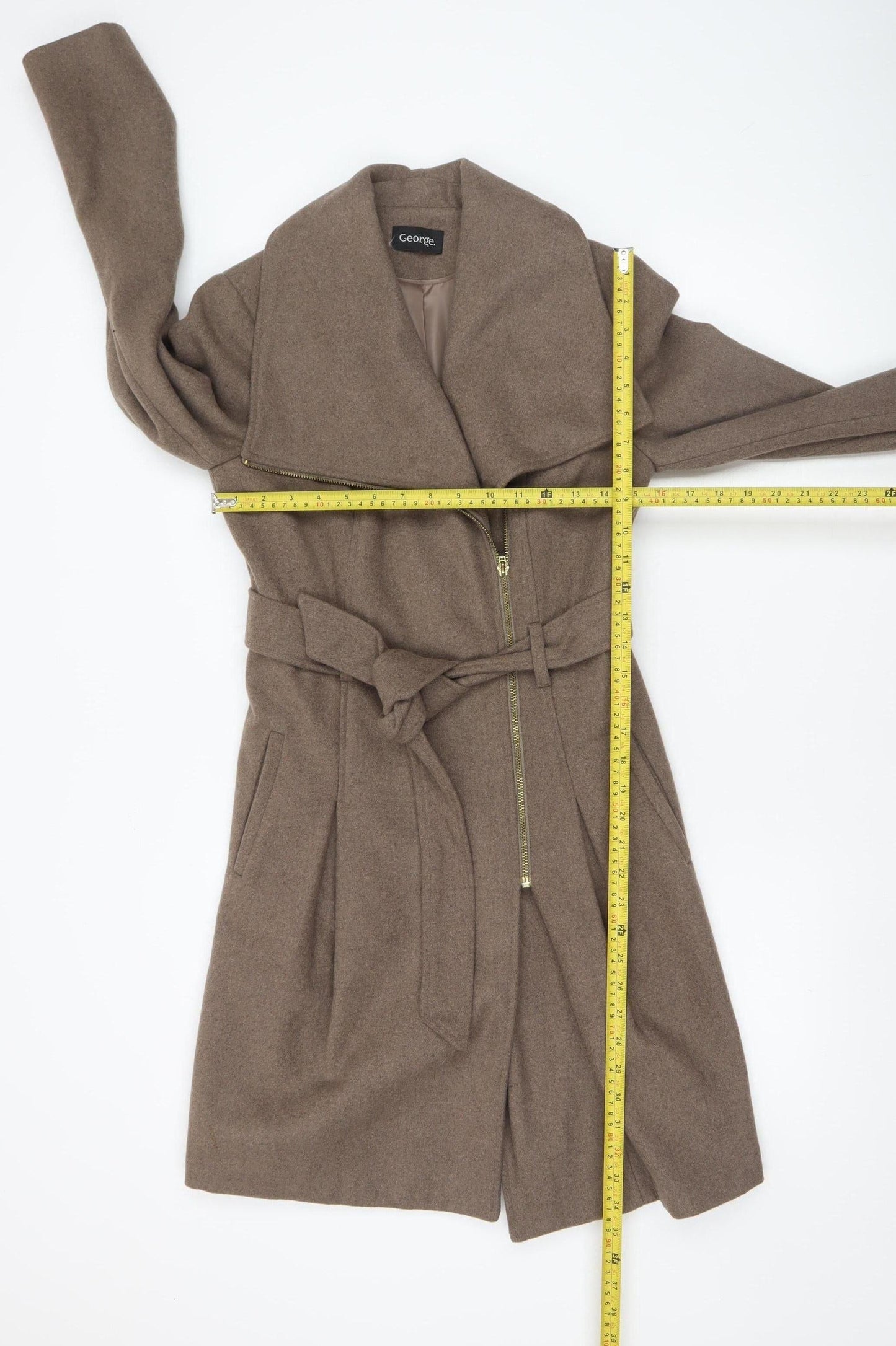 George Women's Beige Wool Blend Belted Mid-Length Coat Size 8