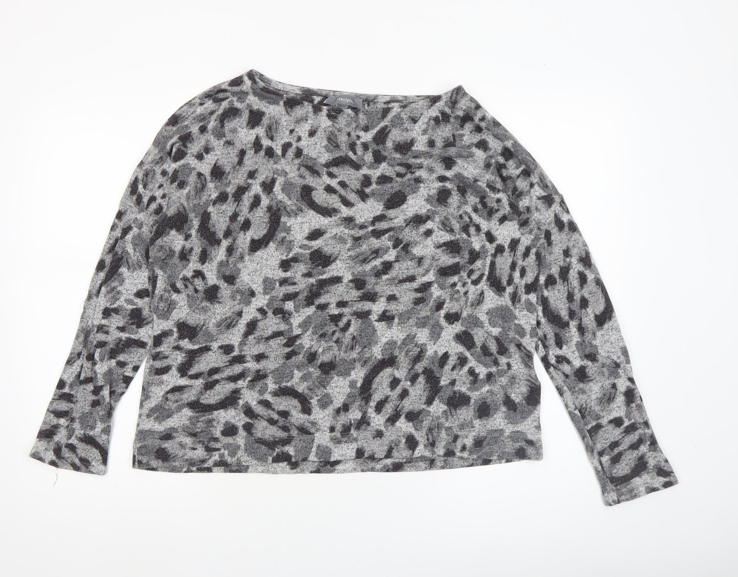 Principles Womens Grey Animal Print Knit Blouse Size 14