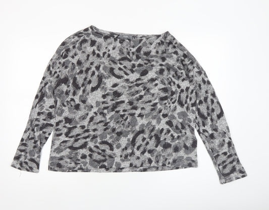 Principles Womens Grey Animal Print Knit Blouse Size 14