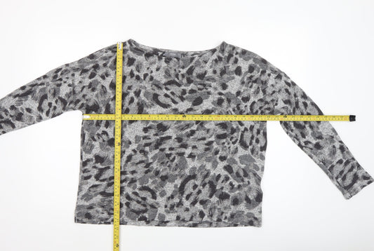 Principles Womens Grey Animal Print Knit Blouse Size 14