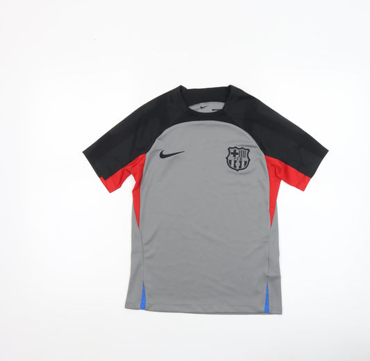 Nike Boys Grey FC Barcelona Dri-Fit Football T-Shirt Slim Fit 10-11 Years