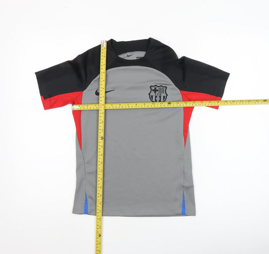 Nike Boys Grey FC Barcelona Dri-Fit Football T-Shirt Slim Fit 10-11 Years