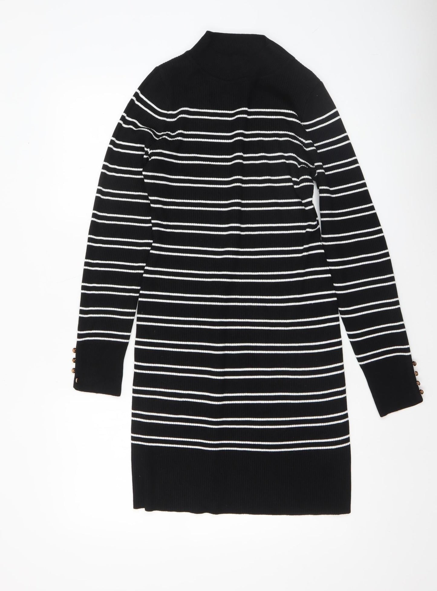 New Look Women’s Black Striped Knit Bodycon Dress Size 14