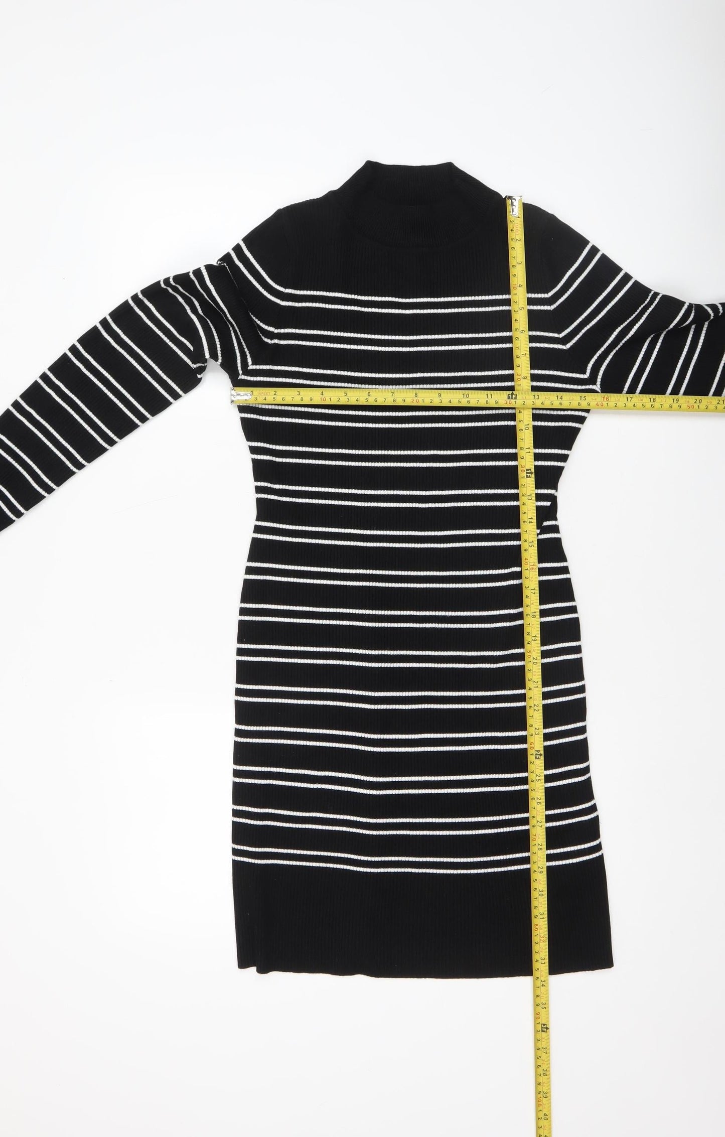 New Look Women’s Black Striped Knit Bodycon Dress Size 14