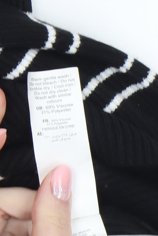 New Look Women’s Black Striped Knit Bodycon Dress Size 14