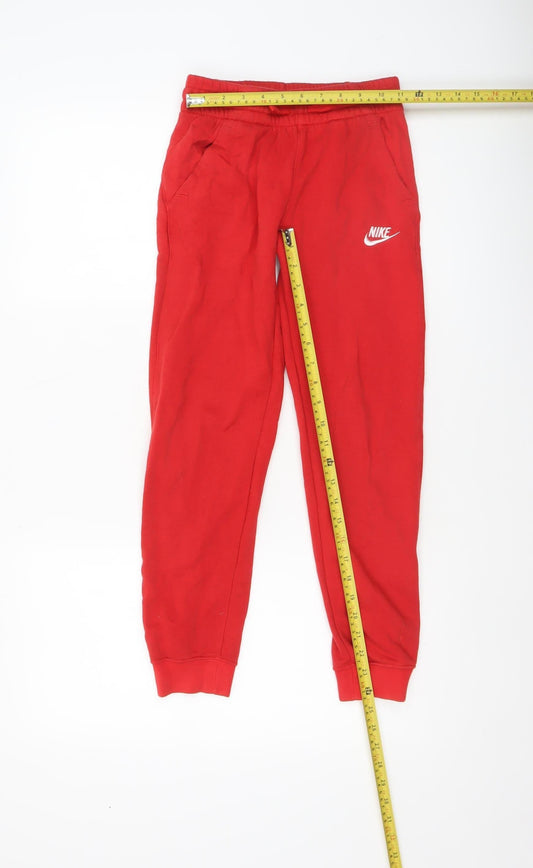 Nike Boys Red Jogger Trousers Size 10-11 Years Cotton Blend Fleece