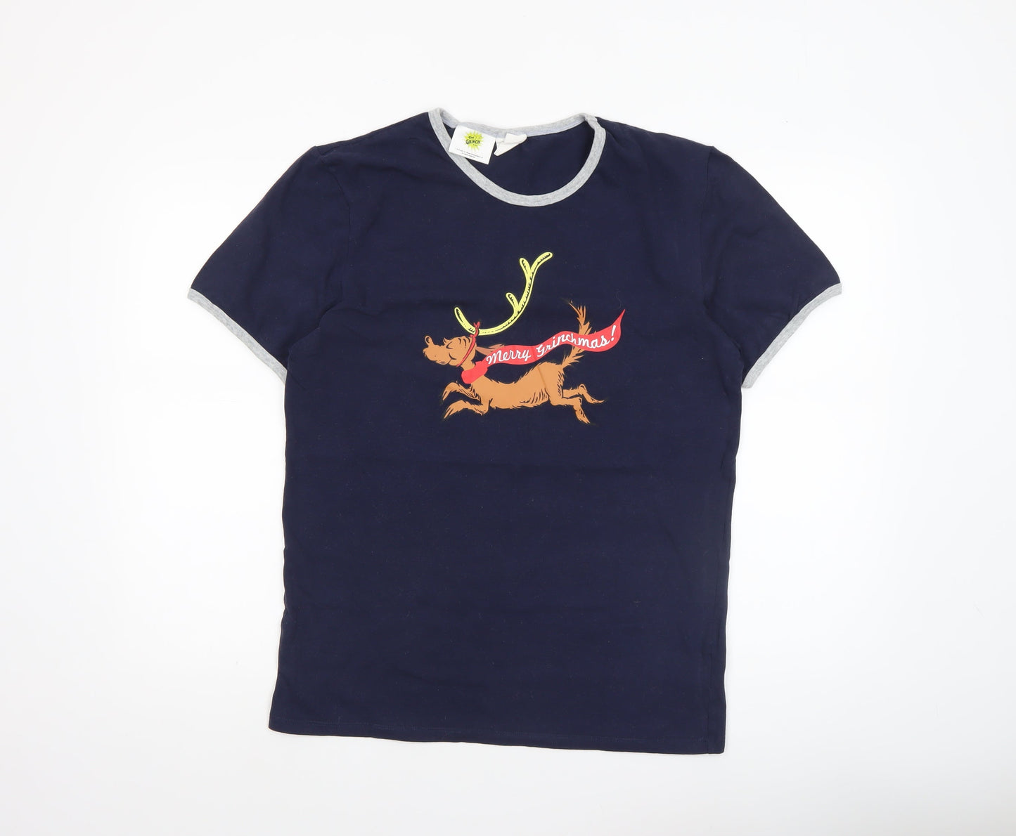 Cotton On The Grinch Men's Blue Christmas Graphic T-Shirt Size S