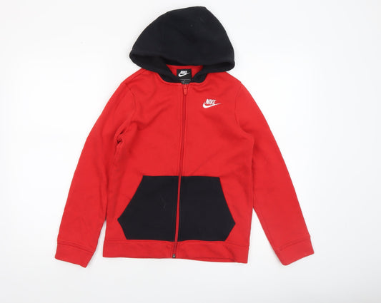 Nike Boys Red & Black Full Zip Hoodie Size 137-147cm Cotton Blend