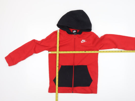 Nike Boys Red & Black Full Zip Hoodie Size 137-147cm Cotton Blend