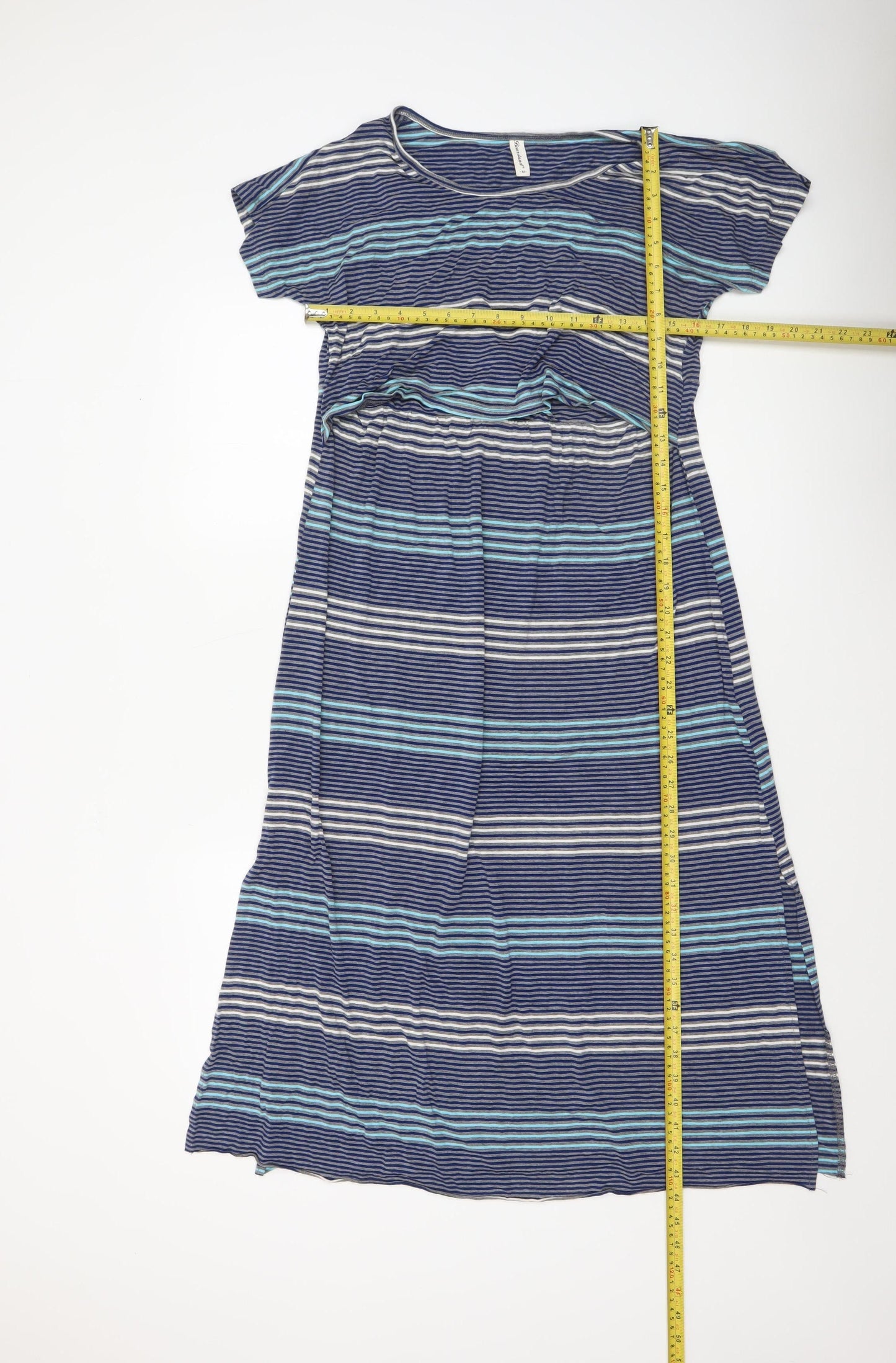 Bearslang Women Blue Striped Nursing Dress M Short Sleeve Viscose