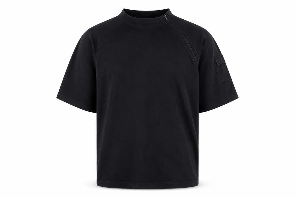 AID Men's Black XL Short Sleeve Cotton Mock Neck T-Shirt