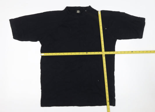 AID Men's Black XL Short Sleeve Cotton Mock Neck T-Shirt