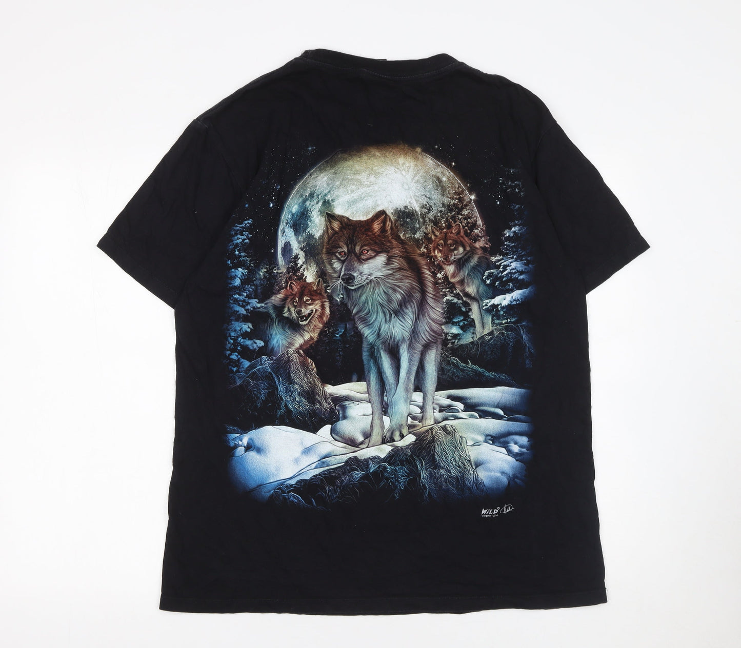 Wild Men's Black Wolf Graphic T-Shirt Size L Vintage Nature Tee