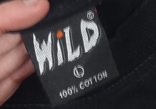 Wild Men's Black Wolf Graphic T-Shirt Size L Vintage Nature Tee