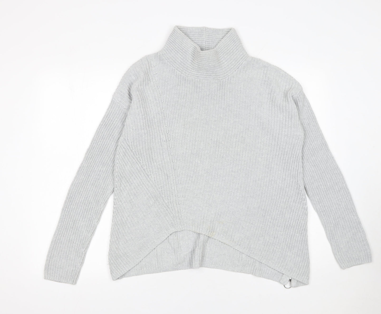 Oui Womens Grey Roll Neck Cotton Chunky Knit Jumper Size 12
