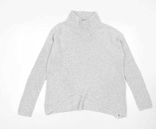 Oui Womens Grey Roll Neck Cotton Chunky Knit Jumper Size 12