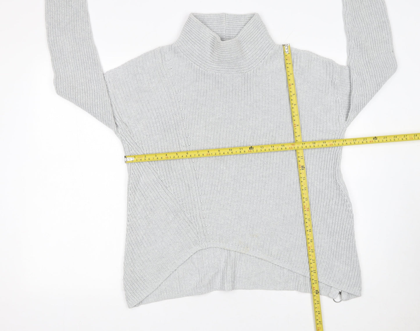 Oui Womens Grey Roll Neck Cotton Chunky Knit Jumper Size 12