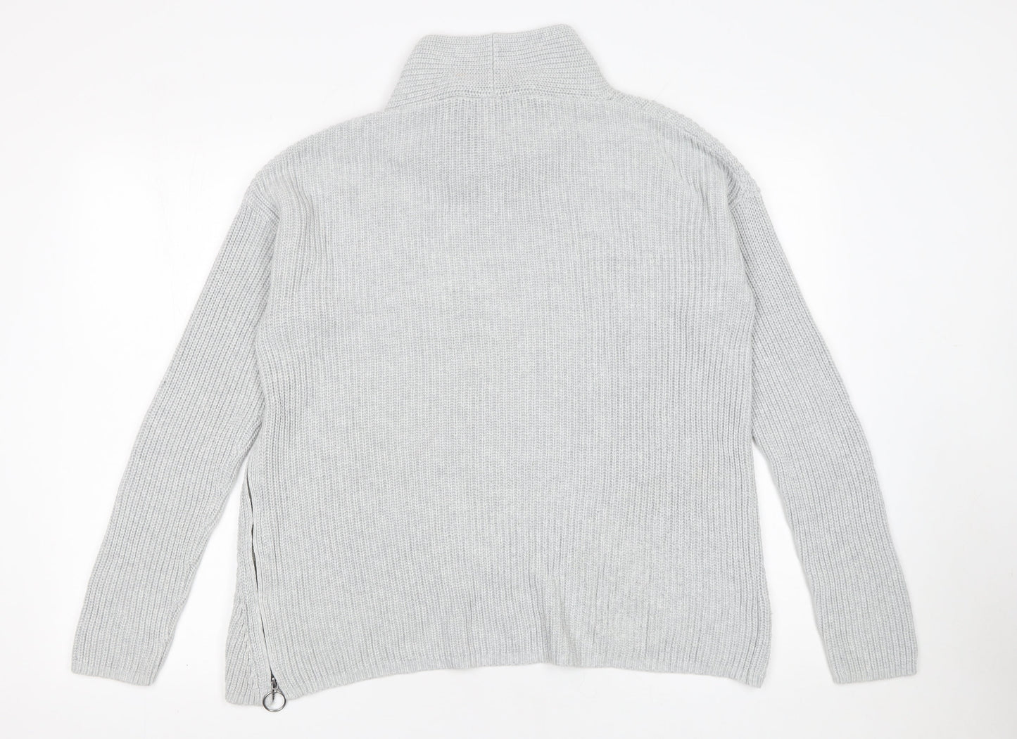 Oui Womens Grey Roll Neck Cotton Chunky Knit Jumper Size 12