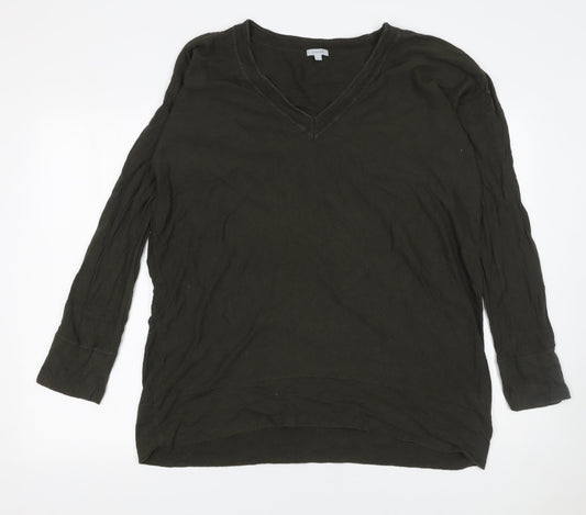 Jigsaw Women's Black V-Neck Cotton Long Sleeve Pullover Jumper Size L