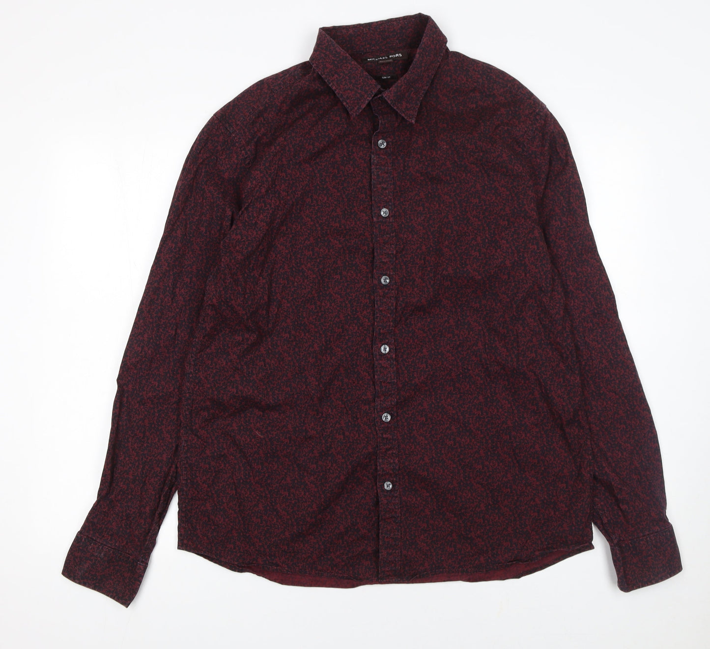 Michael Kors Men's Red Floral Slim Fit Long Sleeve Button-Up Shirt XL