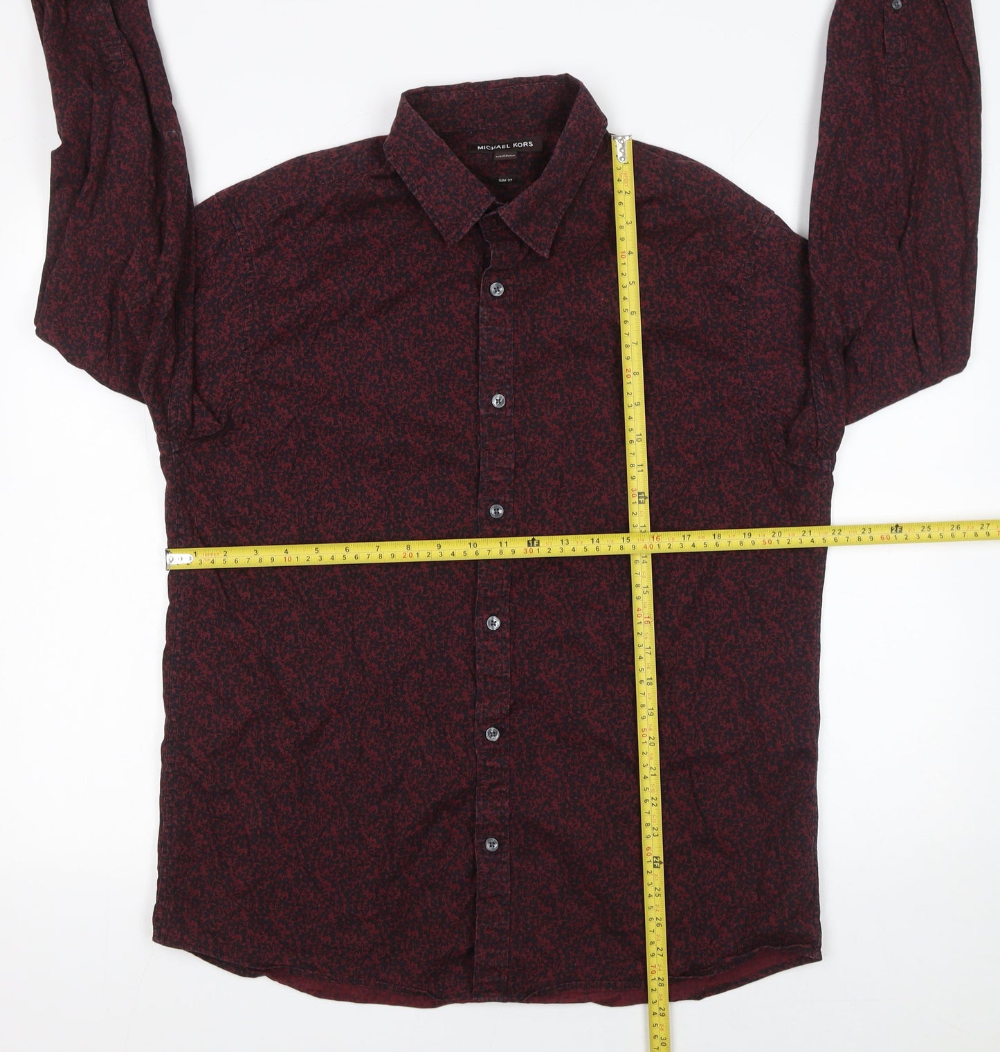 Michael Kors Men's Red Floral Slim Fit Long Sleeve Button-Up Shirt XL