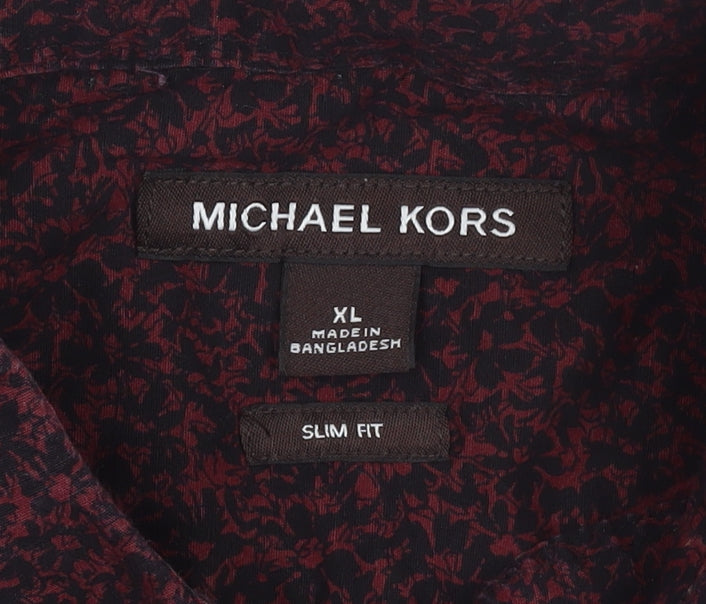 Michael Kors Men's Red Floral Slim Fit Long Sleeve Button-Up Shirt XL