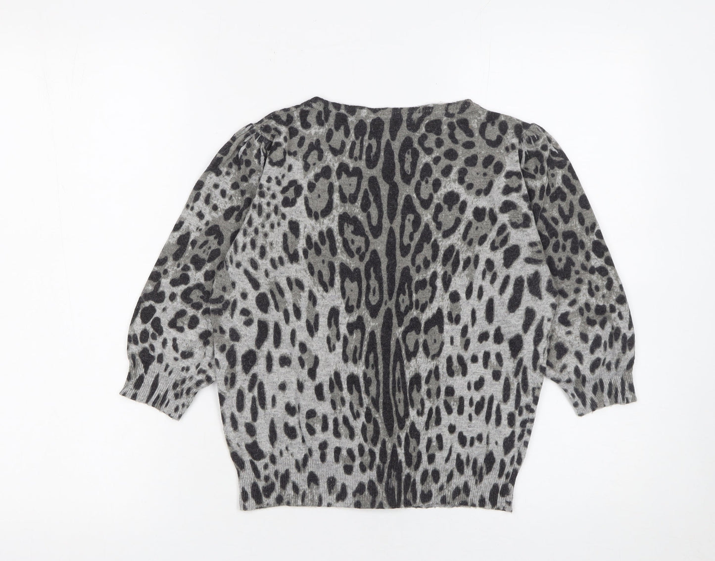 Jo Borkett Women’s Grey Animal Print Wool Blend Cardigan Size S