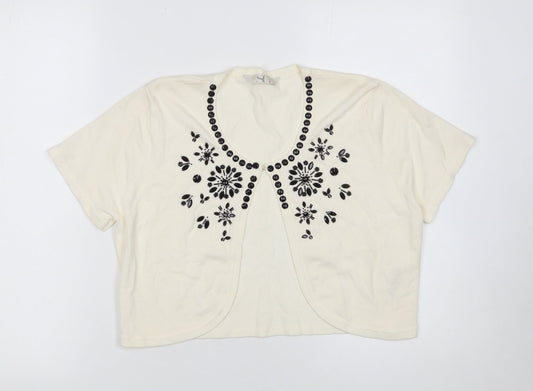 BHS Women’s Ivory Beaded Short Sleeve Knit Cardigan Size 12