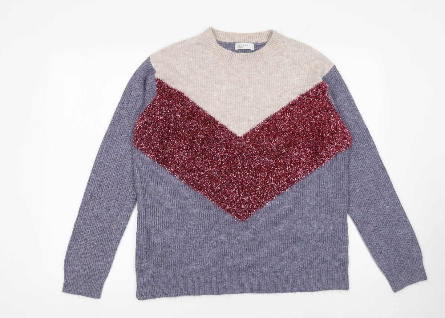 Papaya Women’s Multicoloured Crew Neck Knit Jumper Size M