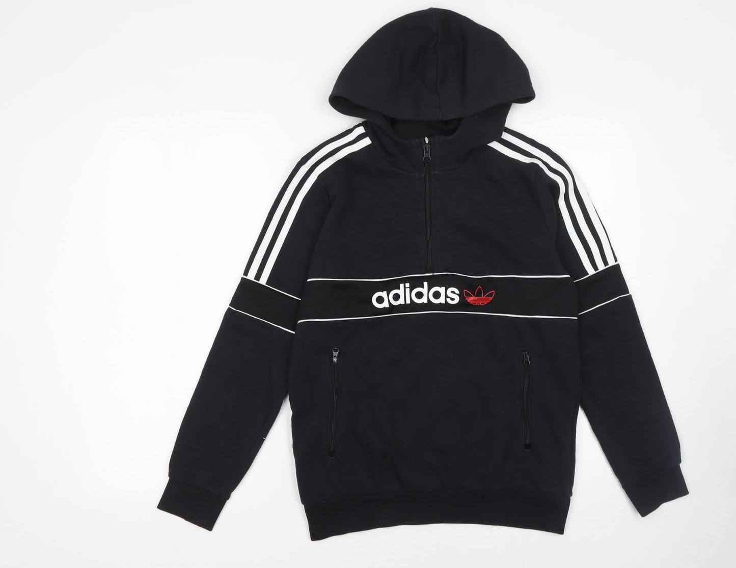 Adidas Boys Black 13-14 Years Half Zip Hoodie Fleece Logo Sportswear