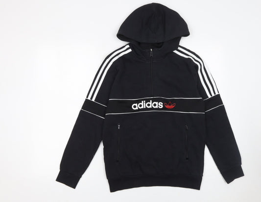 Adidas Boys Black 13-14 Years Half Zip Hoodie Fleece Logo Sportswear