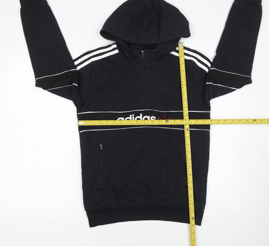 Adidas Boys Black 13-14 Years Half Zip Hoodie Fleece Logo Sportswear