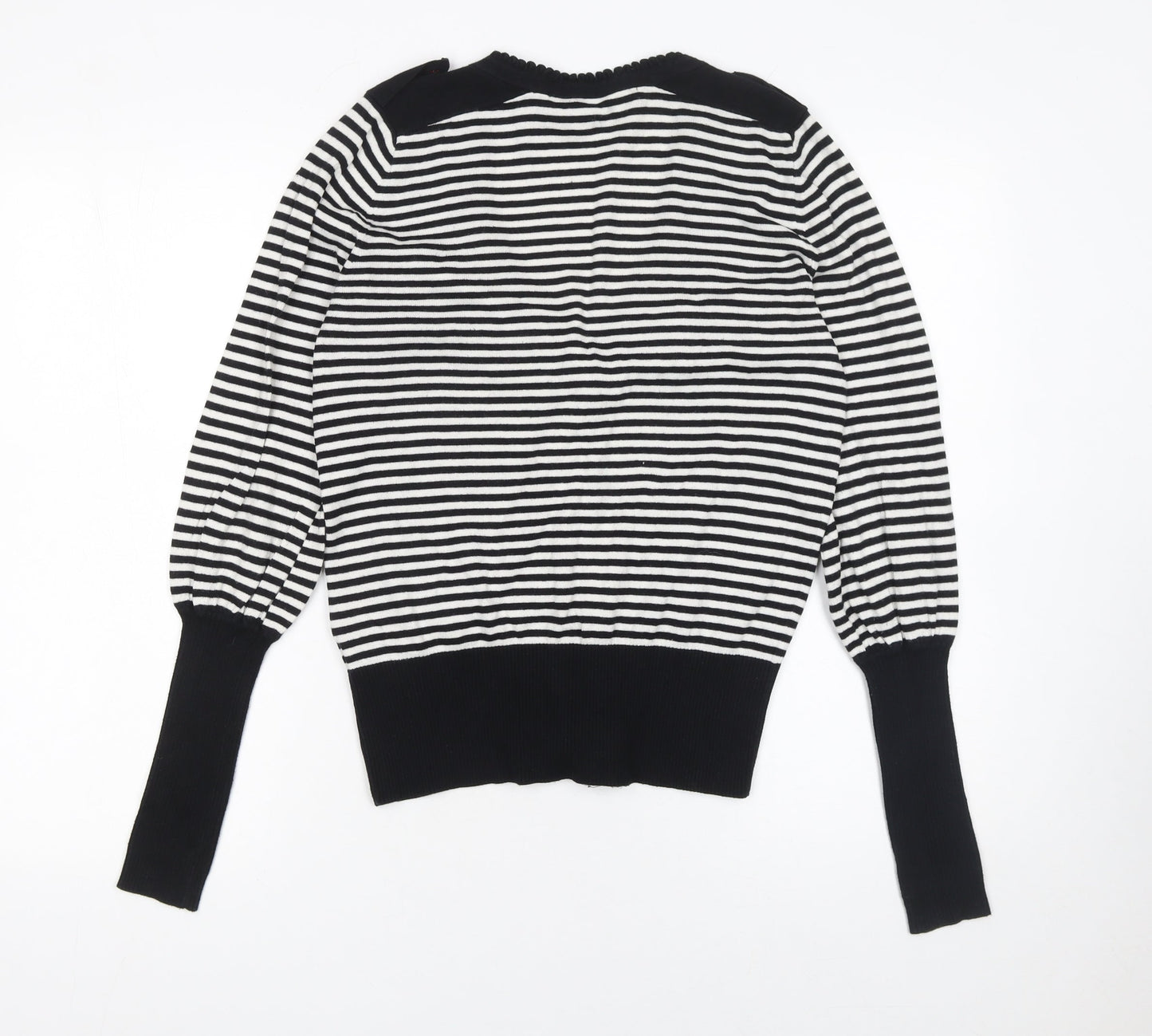 French Connection Womens Black White Striped Cardigan Medium Knit Long Sleeve