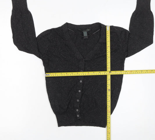 Mango Women's Black V-Neck Cardigan Size S Knit Long Sleeve