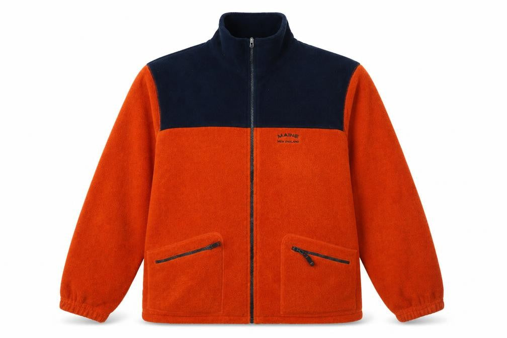 Front view of Maine New England Men's Orange Fleece Jacket L 43in Zip Pockets