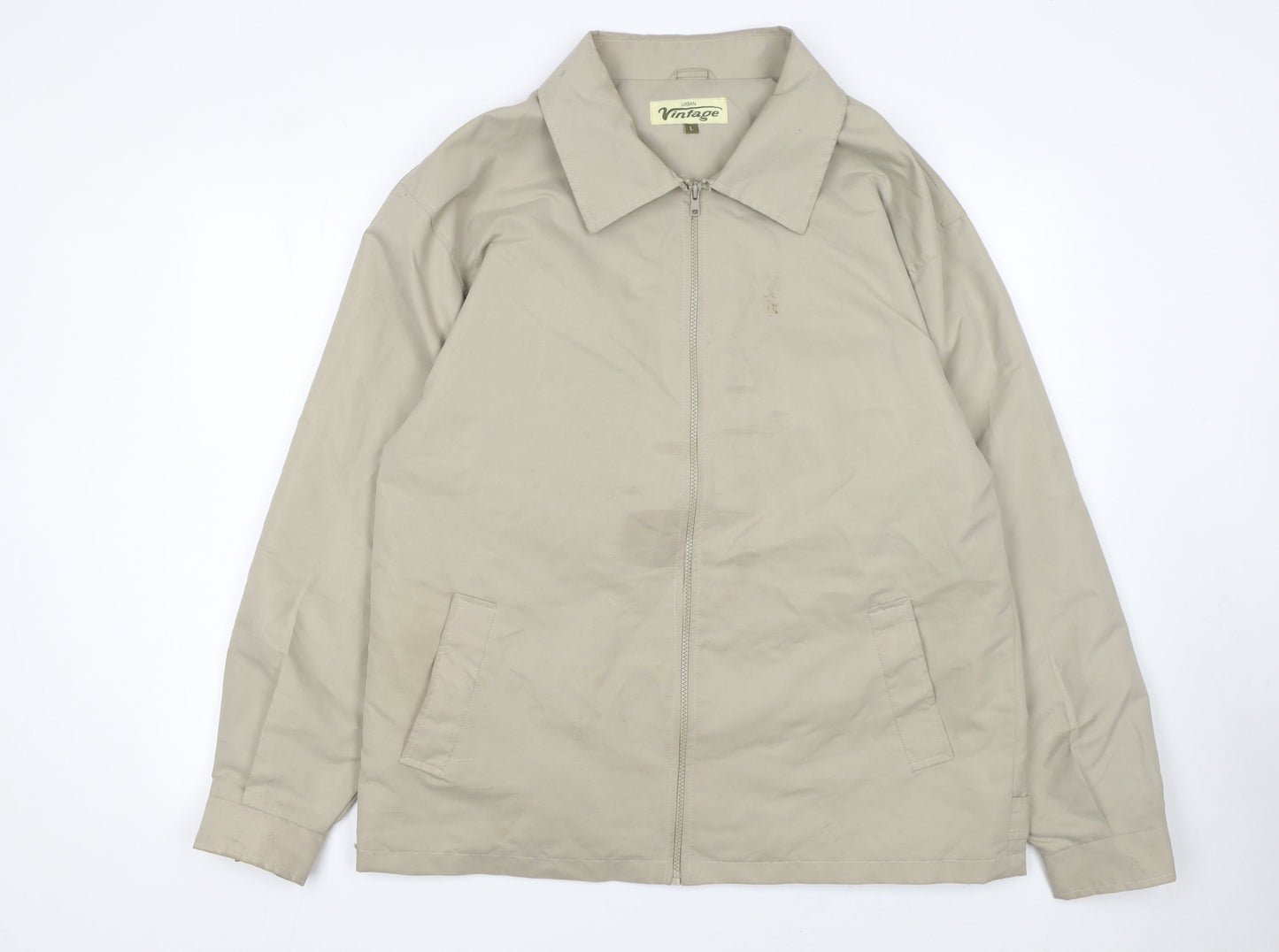 Urban Vintage Men's Beige L Basic Polyester Zip Jacket