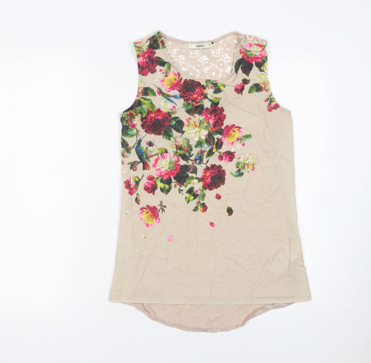 Oasis Women's Beige Floral Lace Back Sleeveless Blouse XS