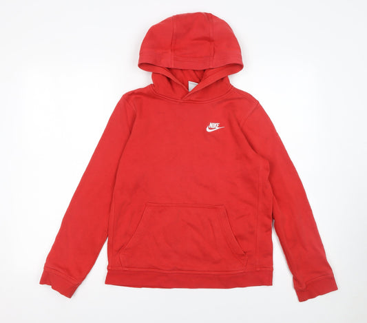 Nike Boys Red Pullover Hoodie Size 13-14 Years Cotton Blend Logo Sweatshirt