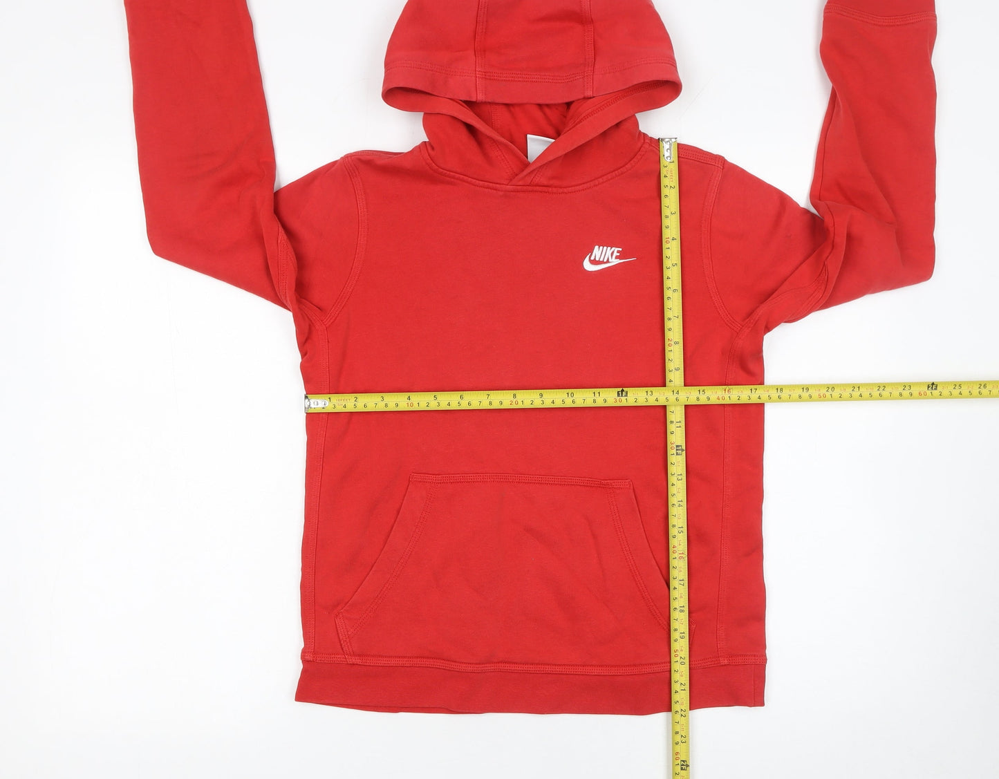 Nike Boys Red Pullover Hoodie Size 13-14 Years Cotton Blend Logo Sweatshirt