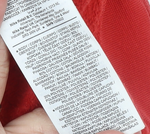 Nike Boys Red Pullover Hoodie Size 13-14 Years Cotton Blend Logo Sweatshirt