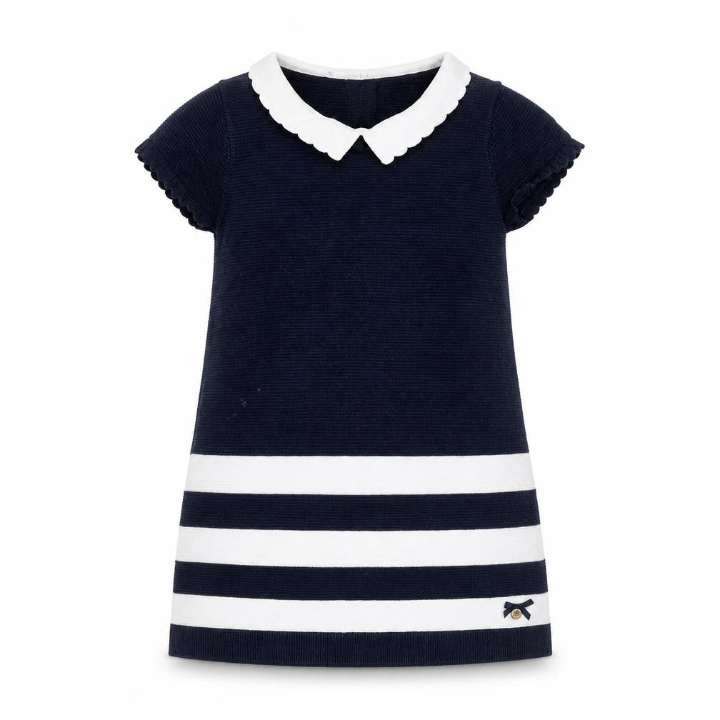 Front view of Junior J by Jasper Conran Navy & White Striped Knit Dress 18-24 Months girls’